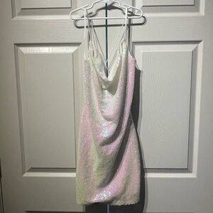 White iridescent sequin dress